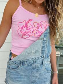 Women Y2K Floral Cami Tank Tops Cute Vintage Flower Graphic Spaghetti Strap Scoop Neck Slim Fit Camisole Crop Tops Summer Backless Sleeveless Vests Shirts Teens Girl Summer Ocean Coastal Beach Casual Going Out Tops Aesthetic Clothes Streetwear - 粉色 - 查看 6