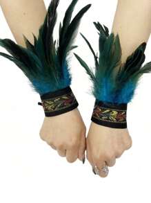1 paire de brassards avec garniture de plumes dans un style gothique, accessoire de costume pour les fêtes de mascarade et les représentations