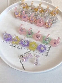 3D树脂亚克力扎染果冻色亮片星星爱心排列底座，配5个极光彩色美甲展示架，日式美甲DIY工具及摄影道具