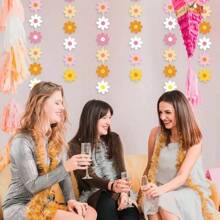 Daisy Boho Party Decorations Groovy Daisy Paper Garlands White Daisy Hanging Garland Banners Hippie Flower Cutouts For Birthday Shower Wedding Retro Party Favor Supplies