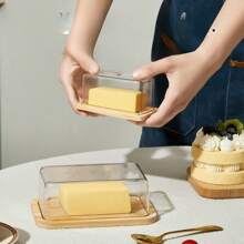1 pieza Recipiente rectangular con tapa para queso/mantequilla, caja de almacenamiento de alimentos para el refrigerador para tartas, postres, pan
