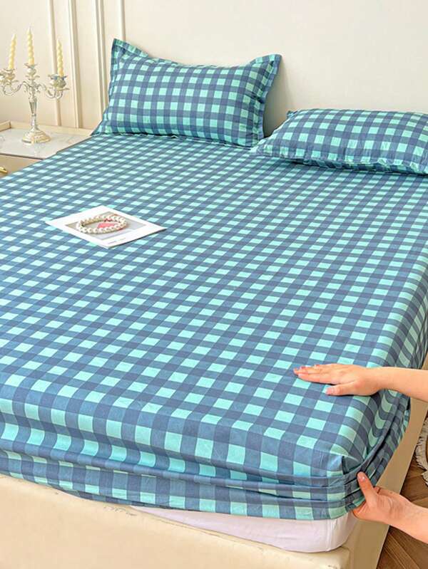 3pcs Soft Floral Print Aloe Vera Cotton Washed Bedsheet Set (1pc Fitted Sheet + 2pcs Pillowcases), 360° Enveloping Non-Slip, No Optical Brighteners, Skin-Friendly Moisture-Wicking, Soft & Fine Texture, Antibacterial, Thick & Warm Bedding Mattress Protector Set