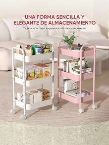 Carrito organizador de acero multifunción con ruedas fácil de mover almacenamiento cocina oficina baño resistente multiusos muebles organizador hogar práctico moderno - Rosa - Ver 4