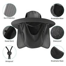 Sombrero de ala ancha con protección UV para el rostro y cuello para hombres y mujeres, ideal para acampada y pesca - 1 - Ver 5