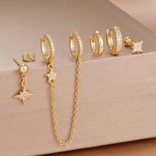 5 件双链长流苏耳环女套装，韩国 18K 镀金不锈钢和铜，锆石吊坠耳环穿孔珠宝 - 5pcs Earrings set - 查看 9