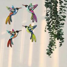 4pcs/Set 3D Metal Hummingbird Wall Decor, Vibrant Colorful Metal Garden Decor For Outdoor Patio