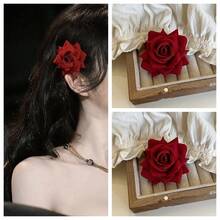 1 pièce Épingle à cheveux fleur de rose rouge réaliste, pince élégante pour la frange latérale, accessoire décoratif pour les cheveux en forme de pince, barrettes pour les cheveux - Multicolore - Voir 23