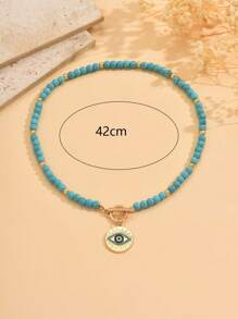 1 pièce Collier fait main avec perles de turquoise, pendentif Ras-du-cou à l'œil de diable créatif, design personnalisé, convient pour un port quotidien, séances photo, soirées