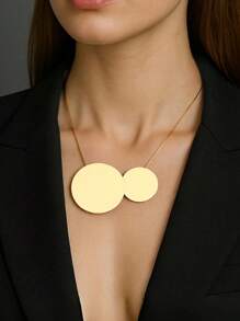 1pc Fashionable Vintage Minimalist Versatile Geometric Round Disc Pendant Snake Bone Necklace