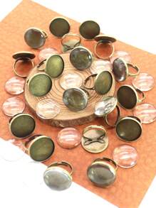 20pcs Minimalist Bronze Tone Metal Ring Base Settings Fit 1.2/1.4/1.6/1.8/2.0cm Adjustable Ring Sizer, Blank Ring Base With Round Clear Rhinestone