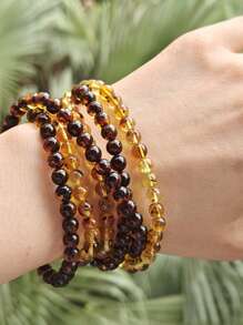 Natural Baltic Amber Beaded Layer Bracelet Or Necklace Million Years Gemstone Resin Fossilized Stone Indie Fashion Accessorize For Couple Nature Stone Gift
