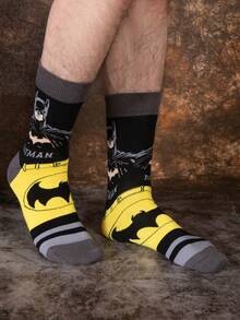 DC Comics 2 Pairs Hero And Bat Logo Pattern Colorblock Crew Socks,Reinforced Toe And Heel, Suitable For All Seasons, Unisex,Men,Women, Graphics Socks, Fall - Multicolor - View 4