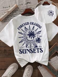 女士休闲短袖圆领 T 恤