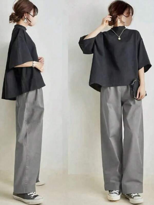 Women's Set, Top And Bottom, T-Shirt, Short Sleeves, Cut And Sewn, Blouse, 2-Piece Set, Wide Pants, Straight Pants, Long Pants, Trousers, Top And Bottom Set, Loose, Casual, Summer