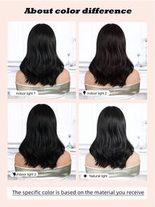 16 Inch Long Body Wave Black Synthetic Wig Middle Part Blonde Long Curly Wig For Women Daily Paty Cosplay Wigs, Vacation Travel Family Party Everyday Wear, Mother's Day Gifts, Halloween Christmas Gifts, Gifts For Girlfriends, Gifts For Girlfriends - 黑色 - 查看 9