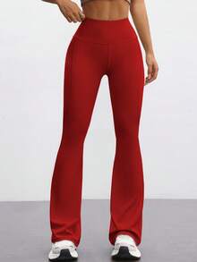 FWH 时尚休闲简约提臀蜜桃臀时尚优雅街头复古显瘦低调奢华拉长腿部线条经典简约高端显瘦高腰百搭喇叭裤新款欧式束腰健身阔腿瑜伽裤紧身裤 - 紅色 - 查看 9