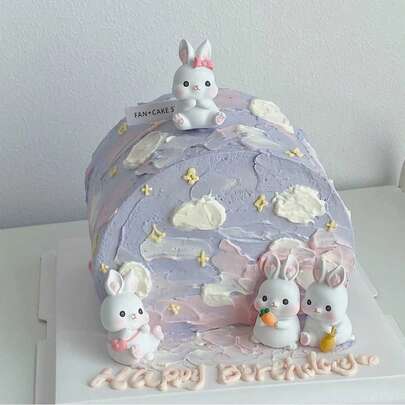 1pc Cute Resin Cartoon Rabbit Figurine Cake Topper Decor - Reusable Birthday Decoration Suitable For Cakes, Gender Reveal, Shower, Wedding, Forest Theme Events, Anniversary And Summer Parties - No Electricity Required, Celebration Accessory | Holiday Table Decor | Easy To Install