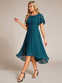 EVERPRETTY Women's Elegant Ruffle Sleeve Chiffon Bridesmaid Dress, Formal Dress, Wedding Guest Dress Spring - Teal Blue - View 5