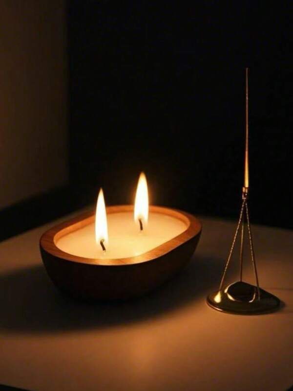 1PC New Round Wooden Scented Candle, Suitable For Vacation Travel, Atmosphere Decoration, Home Lighting Special Right Angle Circular 4.5cm High Wooden Bowl Scented Candle, Very Suitable For Home, Hotel, And High-End Restaurant.