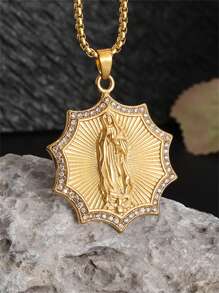 1 pièce Collier pendentif unisexe à la mode en zirconium artificiel chrétien en forme de tournesol de la Vierge Marie, protection du corps et bijou de prière, cadeau