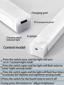 مصباح ليلي LED مزود بمستشعر حركة، أبيض/أبيض دافئ، مصباح LED قابل لإعادة الشحن عبر USB بقوة 5 فولت تحت الخزانة، إضاءة خزانة لاسلكية مغناطيسية مناسبة لخزانة الملابس والخزانة والسلالم وغرفة التخزين - أبيض - مشاهدة 7