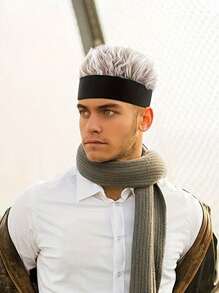 1 件精美炫酷头带假发，可调节无檐小帽假发帽，后梳蓬松假发，适合男士休闲派对学校装饰角色扮演照片道具 - A - 查看 2