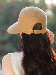 1 件女士夏季/秋季新款草编太阳帽，沙滩旅行度假防晒帽，适合户外散步、购物、日常穿着