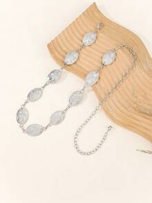 女士时尚金属腰链，优雅装饰腰带，适合连衣裙、西装、毛衣，用途广泛 - 銀色 - 查看 1