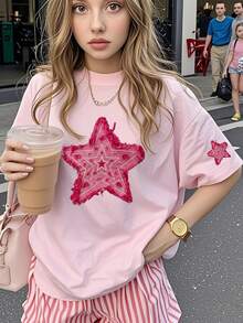 Tween Girls Printed Short Sleeve T-Shirt, Young Student Casual Summer Top For Girls Ready To Play