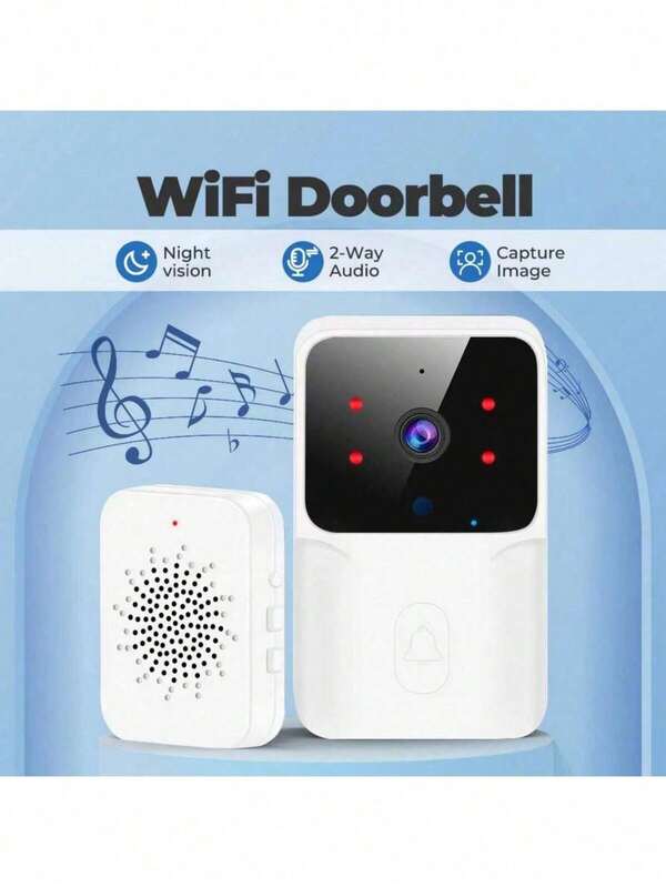 Sonnette vidéo intelligente Doodle, avec fonction de vision nocturne haute définition, connexion sans fil WiFi, interphone bidirectionnel, surveillance à distance, détection de mouvement, batterie lithium-polymère rechargeable, compatibilité universelle, installation facile, pour assurer la sécurité du foyer