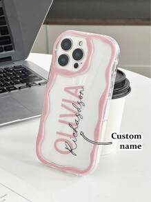 Bedruckbares Name & Foto Buttercreme Wellen Rand Glänzende Stoßfeste Handyhülle, Kompatibel mit iPhone 16/11/16pro/16plus/16promax/16e/15Promax/13/14/12/XS/XR/7G/8P, Galaxy 11/12Pro/12/12X/13Pro/14Pro/15Pro/, Redmi 10/9/Note9/12c/Note11pro/Note8Pro