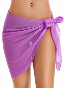 Swimsuit Coverups Women Sarong Beach Bikini Wrap Sheer Short Skirt Chiffon Scarf Swimwear - 淡紫色 - 查看 1