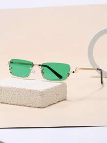 1 pièce Lunettes de mode femme décontractées rétro à demi-monture noires en métal, convient pour les sorties quotidiennes, la décoration de plage d'été