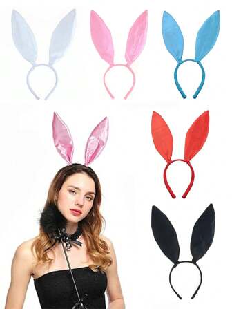 D EXCEED 1/2/3/5/6Pcs Easter Bunny Ears Headband Rabbit Ear Headpieces Nightclub Halloween Party Cosplay Costume Accessory For Women