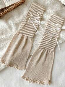 2025新款夏季薄款针织宽腿套，蝴蝶结叠穿腿套，夏季小腿套，Y2K风格，舒适保暖