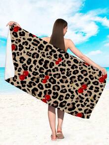 1pc Leopard Print And Cherry Sized Beach Towel, Ultra-Fine Fiber Quick Drying Absorbent Sand Proof Beach Towel, Suitable For Travel, Swimming Pool, Diving, Surfing, Yoga, Camping, Motorcycle Club Gatherings, Essential For Summer Beach Travel, Multifunctional Beach Towel For Vacation Bathroom Decoration, Available In Multiple Colors, Beach Accessories, Pool Float - Hot Pink - View 5