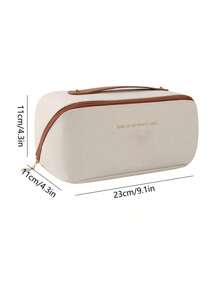 PU Leather Waterproof Cosmetic Bag, With Letter Cosmetic Storage Bag, Multifunctional Travel Storage Bag, Large Capacity Double Layer Cosmetic Bag