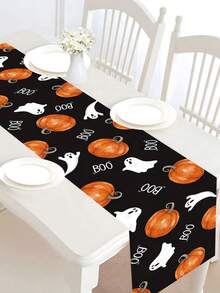 1 件万圣节幽灵与南瓜亚麻桌旗、桌布、非常适合万圣节和秋季装饰、万圣节装饰、室内/室外派对必备品、怪异别致水彩画