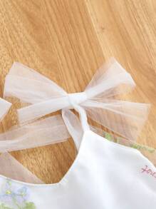 Vestido de princesa elegante e doce para meninas, 1 peça, laço, renda, bordado, flor, tule, babados, decoração, festa, praia, aniversário, primavera/verão