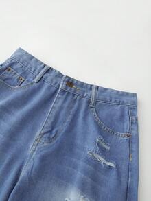 Women's Summer Mid Rise Ripped Stylish Denim Shorts Stretchy Jean Shorts - Blue - View 7