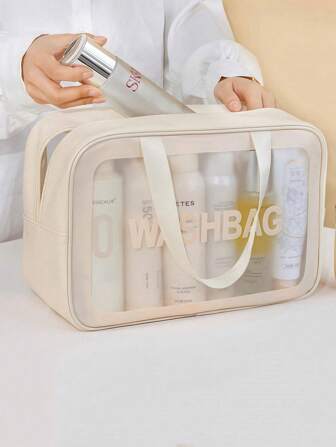 1/3pcs Waterproof Toiletry Bag ,Makeup Bag, Large Clear Makeup Bags,Cosmetic Organizer ,PVC Thickened Wash Bag For Travel & Bathroom Storage,Skincare Storage Pouch Portable Travel Bag ,Large Capacity(White)
