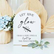 Panneau acrylique de mariage plat 2D "Laissez l'amour BRILLER" avec une conception d'arche et un porte-bâton lumineux - Décoration de table sans batterie noir et blanc pour mariages, fêtes, événements - Comprend un support acrylique, décorations de mariage, panneau de piste de danse, signalisation élégante, finition lisse, signalisation d'événement, fête des mariés