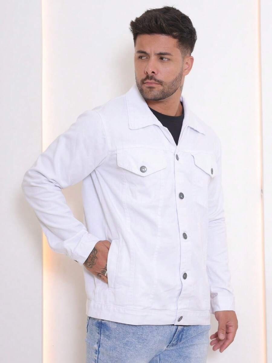 Men's Denim Jacket Men's Denim Jacket With Pockets - 白色新品 - 查看 1