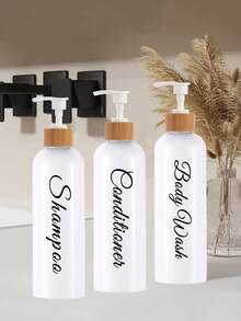 3 件 500 毫升可再填充洗发水和护发素瓶，带竹泵，浴室淋浴洗发水分配器套装，浴室空洗发水瓶乳液分配器，浴室收纳和存储返校浴室配件