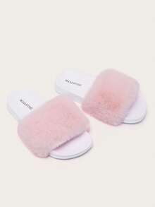 Dép lê lông xù thời trang nữ, thích hợp cho cả trong nhà và ngoài trời, dép lê lông xù màu hồng, lý tưởng cho trang phục thường ngày, dự tiệc, tiệc trà chiều và phối đồ mùa xuân hè. - Hồng - Xem 4