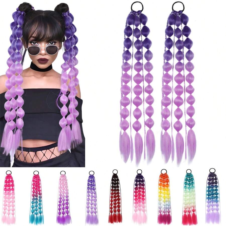 Extensiones de cola de caballo recta Yaki tipo burbuja - 2 piezas/1 pieza, extensiones de cabello sintético ligero de 24" con sujetador, coletas tipo ombre para todas las edades, accesorios para el cabello de rave y festivales