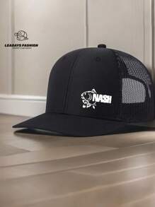 1 Piece Adjustable Dad Hat Truck Driver Baseball Cap, Printed With "NASH" Fish Pattern - Lightweight, Breathable, Suitable For Daily Leisure And Outdoor Sports - Ideal Father'S Day Gift, Casual Headwear, Camping, Picnic, Sports Cap