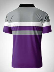 Plus Size Men's Casual Patchwork Short Sleeve Polo Shirt - Multicolor - View 2