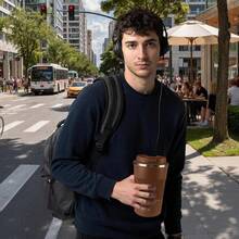 2025YINBAOGE Insulated Travel Coffee Mug, Spill & Leak Proof, Portable To Go Camping Stainless Steel Coffee Tumbler, Reusable Thermal Coffee Cup With Lid For Hot & Cold Drinks (Black, 12 OZ) - 棕色 - 查看 6