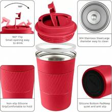2025YINBAOGE Insulated Travel Coffee Mug, Spill & Leak Proof, Portable To Go Camping Stainless Steel Coffee Tumbler, Reusable Thermal Coffee Cup With Lid For Hot & Cold Drinks (Black, 12 OZ) - 紅色 - 查看 2